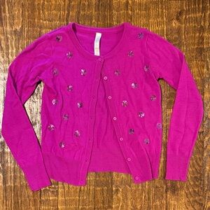 Cherokee Purple Sequin Cardigan Sweater Girls Size L 10–12 Party Sparkly Cute